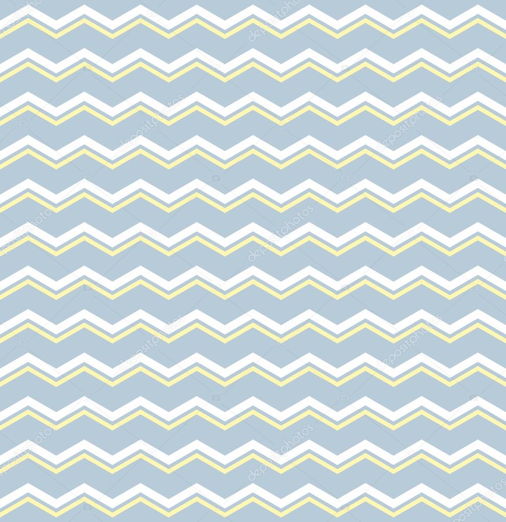 Tile vector pattern with white and yellow zig zag print on pastel blue background