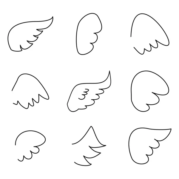 Wings collection. Vector illustration set with angel or bird wing icon isolated on white background — Stock Vector