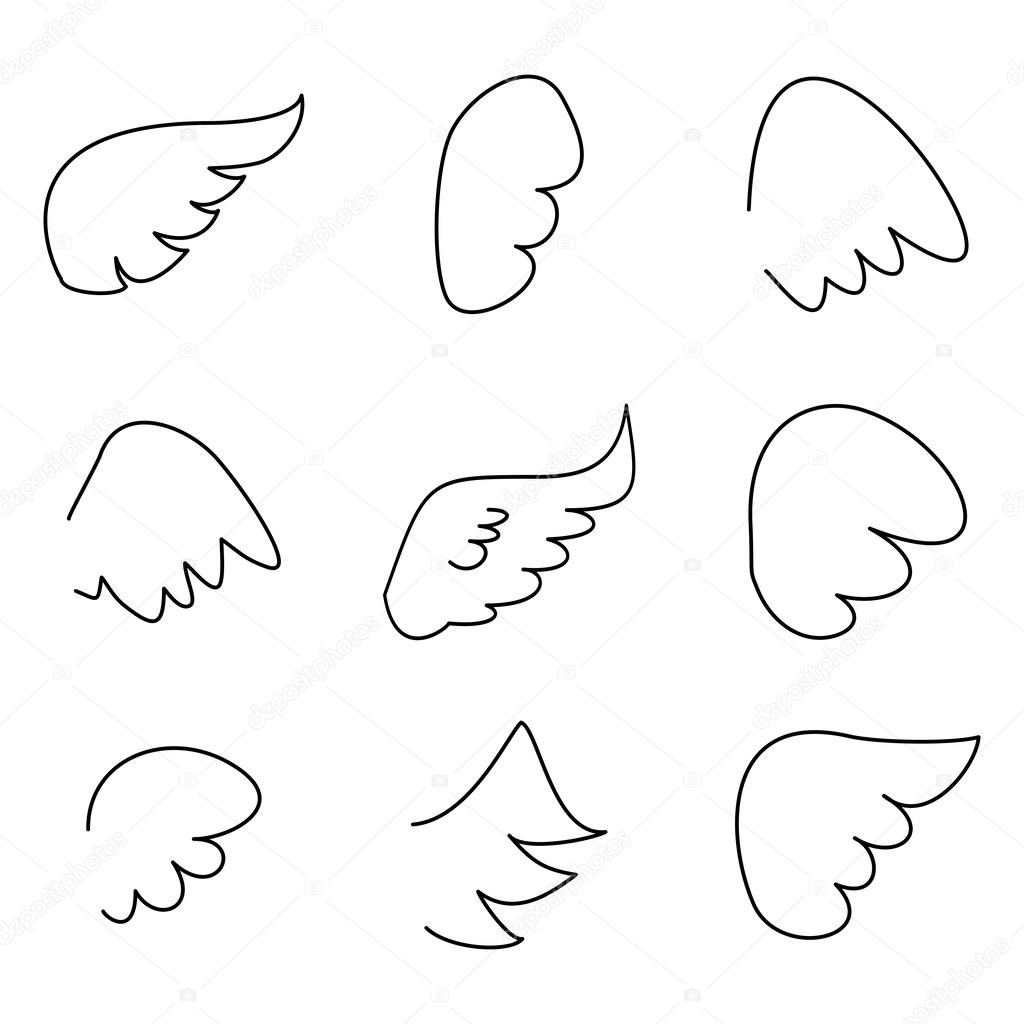 Wings collection. Vector illustration set with angel or bird wing icon isolated on white background