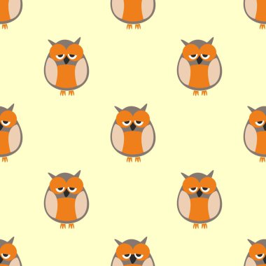 Sarı arkaplanda baykuşlar olan döşeme vektör deseni