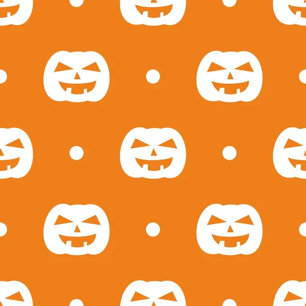 Halloween Tegel Vector Patroon Met Witte Pompoen Stippen Oranje Achtergrond — Stockvector