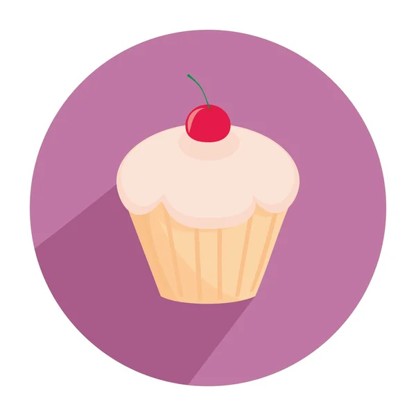 Cupcake piatto segno vettore ciliegia isolato su sfondo bianco — Vettoriale Stock