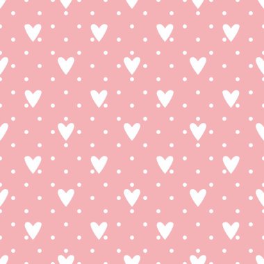 Kalpli ve benekli pembe vektör arkaplan. Sevgililer günü masaüstü duvar kâğıdı ya da sevimli web sitesi tasarımı için sevimli dikişsiz desen