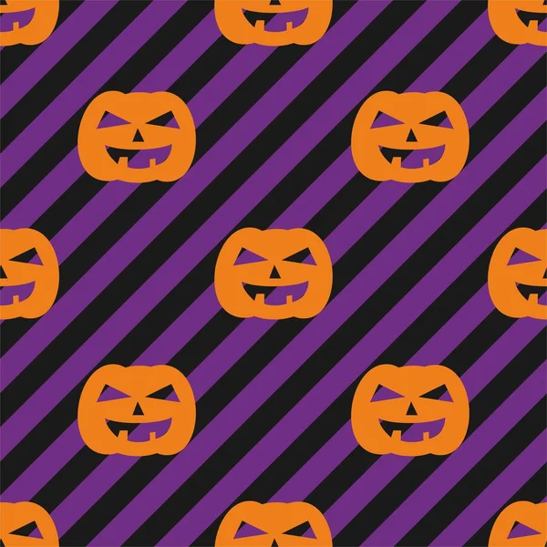 Halloween Tegel Vector Patroon Met Oranje Pompoen Violette Zwarte Strepen — Stockvector