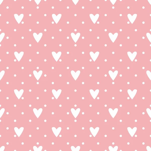 Fondo Vectorial Rosa Con Corazones Lunares Lindo Patrón Sin Costuras — Vector de stock