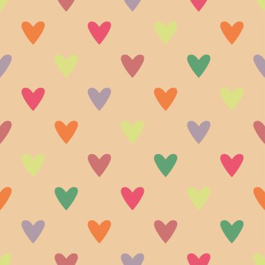 Kusursuz dekorasyon duvar kâğıdı için pastel arka planda tatlı kalpleri olan döşeme vektör deseni