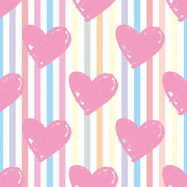 Tile Vector Pattern Pastel Hearts Stripes Background — Stock Vector