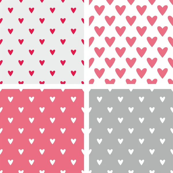 Tile Cute Vector Pattern Set Hand Drawn Hearts Pink Grey — Stock Vector