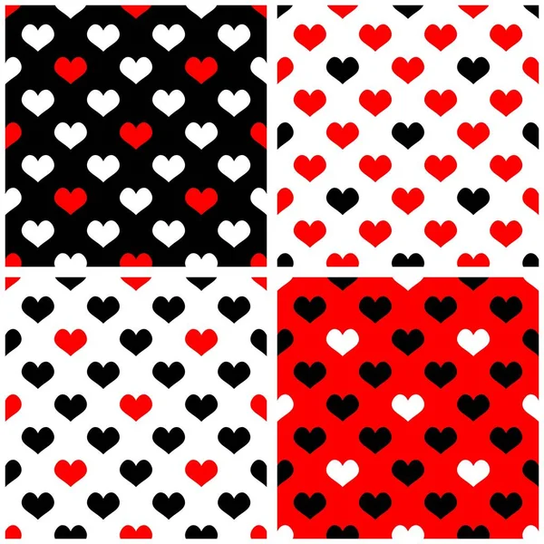 Tile Cute Vector Pattern Set Hand Drawn Hearts Red Black — Stock Vector