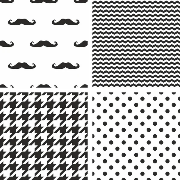 Tile Black White Vector Pattern Set Polka Dots Hounds Tooth — Stock Vector