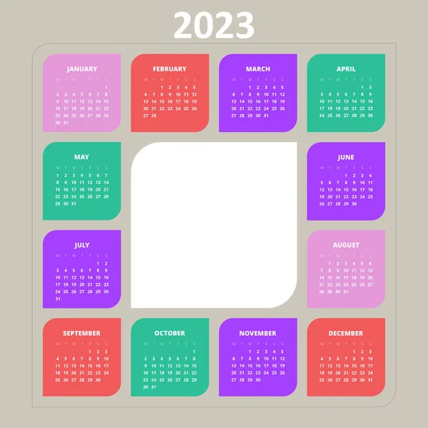 2023 Векторний Календар Порожньою Білою Коробкою Логотипу Або Нотаток — стоковий вектор