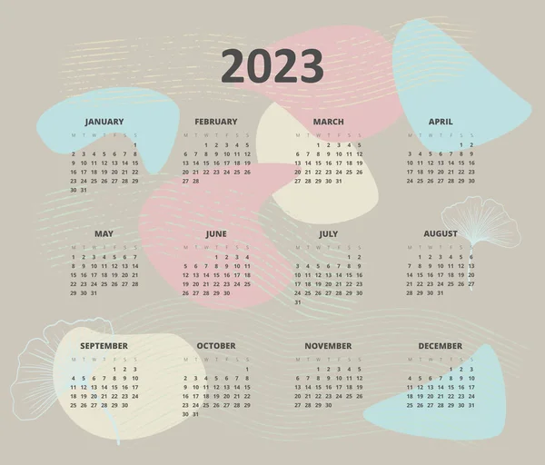 2023 Calendario Sobre Fondo Beige Ilustración Vectorial — Vector de stock