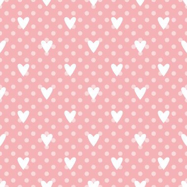 Kalpli ve benekli pembe vektör arkaplan. Sevgililer günü masaüstü duvar kâğıdı ya da sevimli web sitesi tasarımı için sevimli dikişsiz desen.