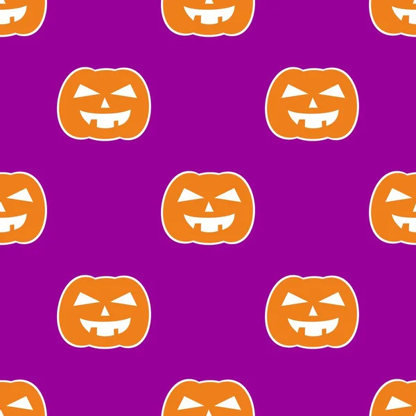 Patrón Vectorial Baldosas Halloween Con Calabaza Naranja Sobre Fondo Violeta — Archivo Imágenes Vectoriales