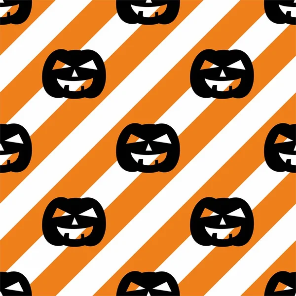Halloween Tile Vector Pattern Black Pumpkin Stripe White Orange Background — ストックベクタ
