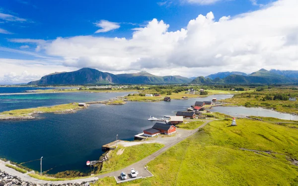 Norway Village Ocean Landscape Blue Sky Panorama — Stock Photo, Image