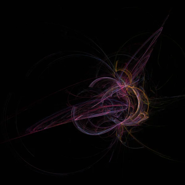 Efeito de luz abstrato incomum. Composição fractal fantástica de linhas brilhantes em um fundo preto. Filmagem para trabalhos criativos, screensaver. — Fotografia de Stock