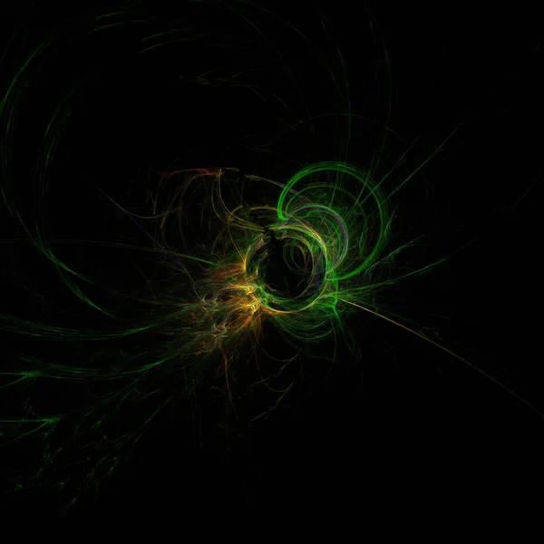 Alışılmadık soyut ışık efekti. Siyah arka planda parlak çizgilerin fraktal bileşimi. Yaratıcı çalışmalar ve ekran koruyucu için görüntü.