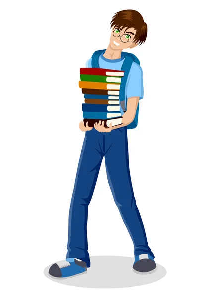 Mladý chlapec s knihami — Stockový vektor