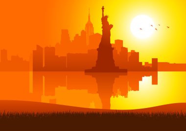 New york şehri günbatımı üzerinde
