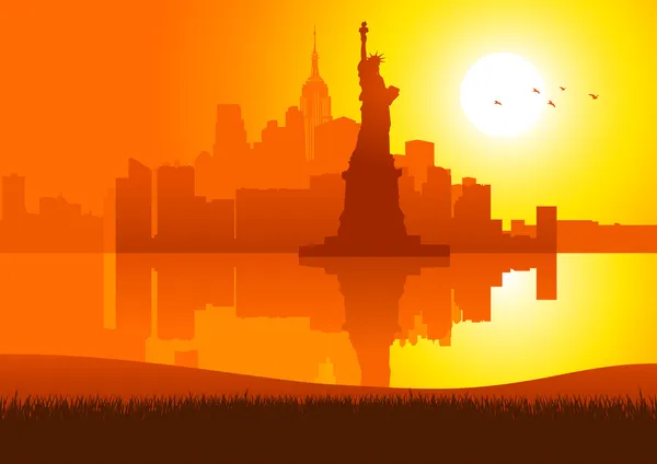 New york city op zonsondergang — Stockvector