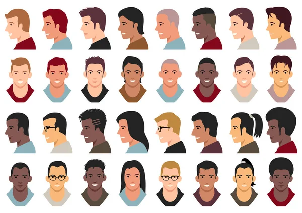 Erkeklerin Yüzlerinin Basit Düz Vektör Çizimi Baş Avatar Seti — Stok Vektör