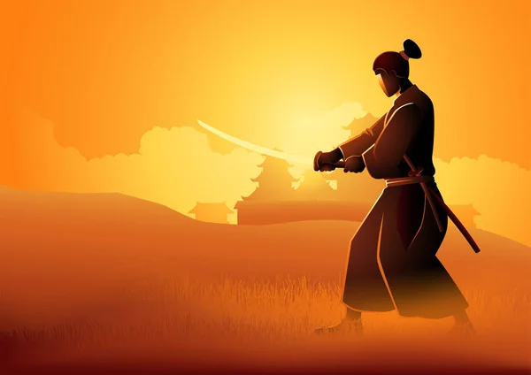 Samurai Training Grasveld — Stockvector