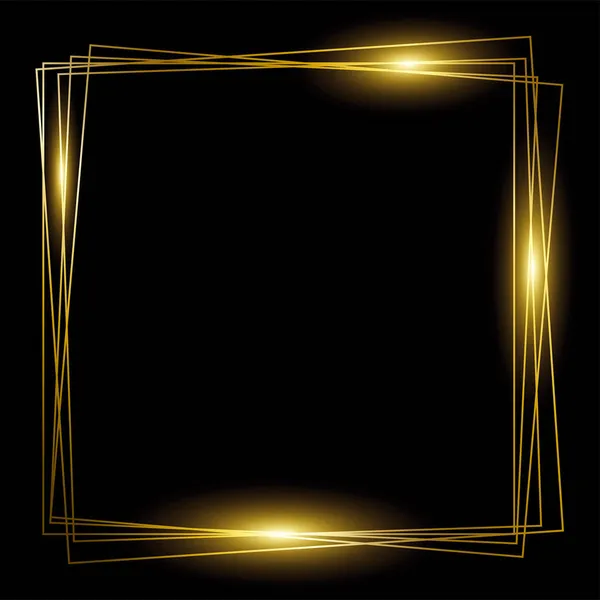 黒の背景に金の正方形のフレーム お祝いのフレーム クリスマス ラベルや招待状のテンプレートデザイン — ストックベクタ