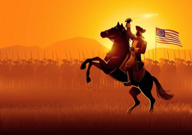 Amerikan devrimci savaşında ordusunu yöneten bir generalin vektör çizimi.