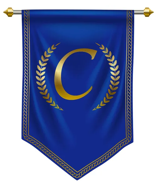 Letra Dorada Lujo Banderín Azul Real Para Identidad Marca Etiqueta — Vector de stock