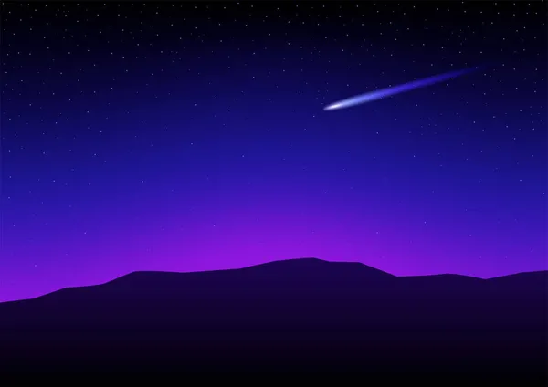 星空の下で落ちる星と山のシルエット — ストックベクタ