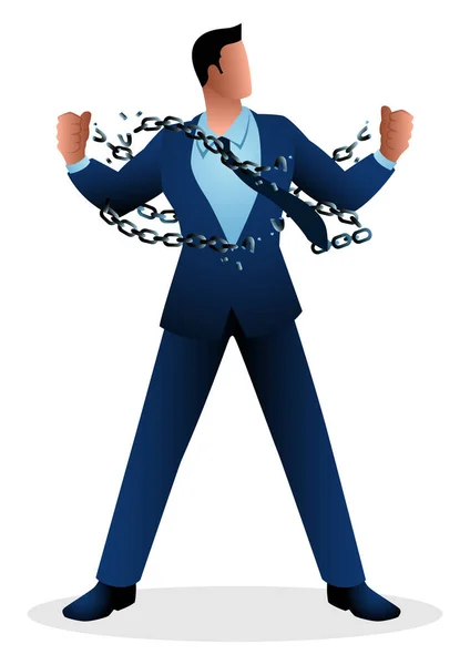 Illustration Businessman Breaking Chains — Stock Vector