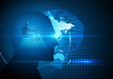 İnsan kafasının bir adam tarafından kontrol edilmesinin gelecekteki temsili çizimi