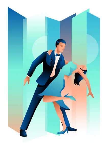 Couple Dancing Art Deco Style Illustration — Stock Vector