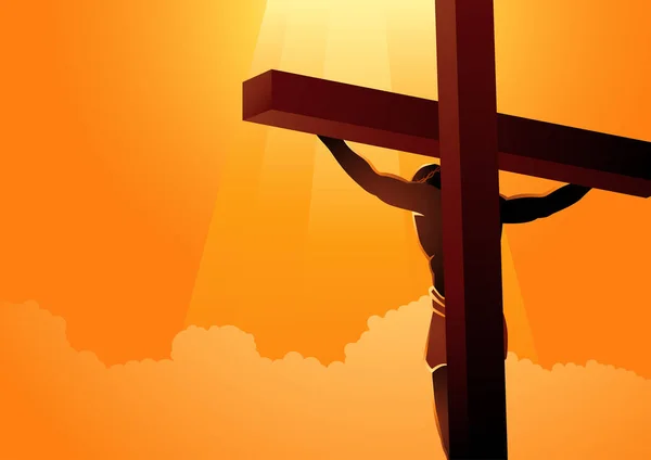 圣经矢量图解系列 耶稣戴着荆棘冠在十字架上的回顾 — 图库矢量图片