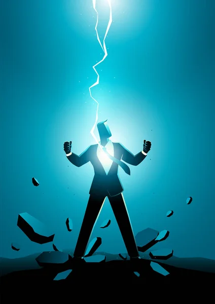 Businessman Electrically Charged Thunder Strike Vector Illustration Powering — Stock Vector