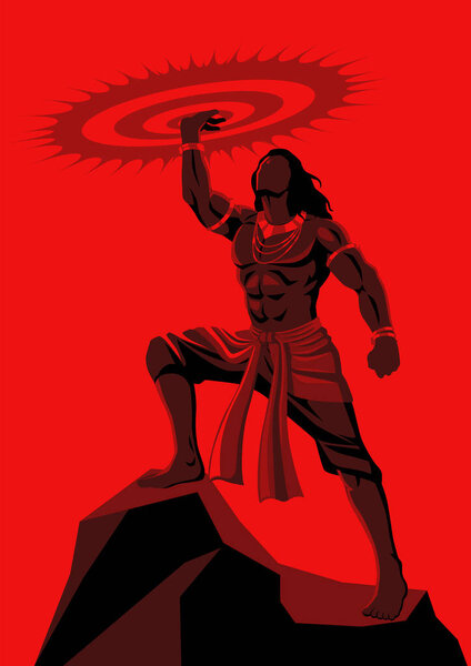 Hindu god and goddess, Indian mythology vector illustration series, Lord Krishna holding Sudarshan Chakra