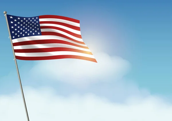 Bandiera Americana Sullo Sfondo Delle Nuvole Giorno Dell Indipendenza Degli — Vettoriale Stock