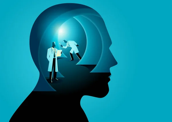 Медична Команда Діагностує Складні Шари Людського Мозку Лікування Психічного Здоров — стоковий вектор