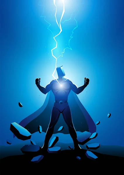 Супергерой Електрично Заряджений Ударом Грім Векторні Ілюстрації Харчування Вгору — стоковий вектор