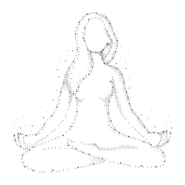 Partículas Figura Feminina Meditando Ilustração Vetorial — Vetor de Stock