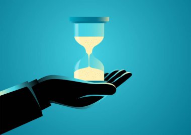 Hand holding a sand glass, time management, meet the deadline concept clipart