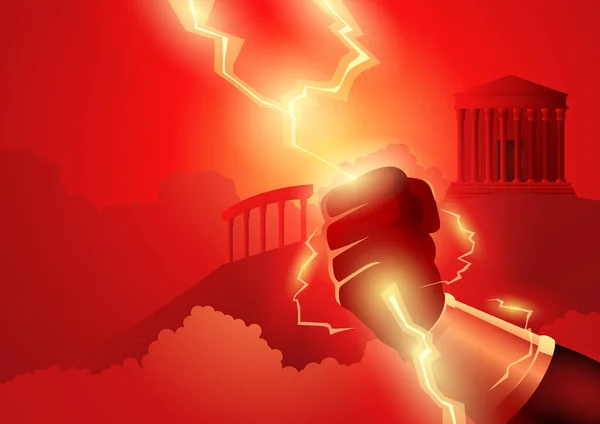 Yunan Tanrı Tanrıça Vektör Illüstrasyon Serisi Zeus Ele Tutuşan Yıldırımları — Stok Vektör