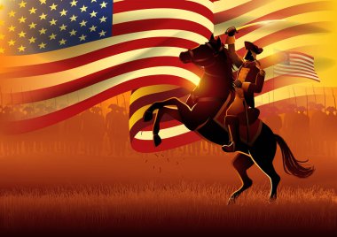 Amerikan devrimci savaşında ordusuna önderlik eden bir generalin vektör çizimi.