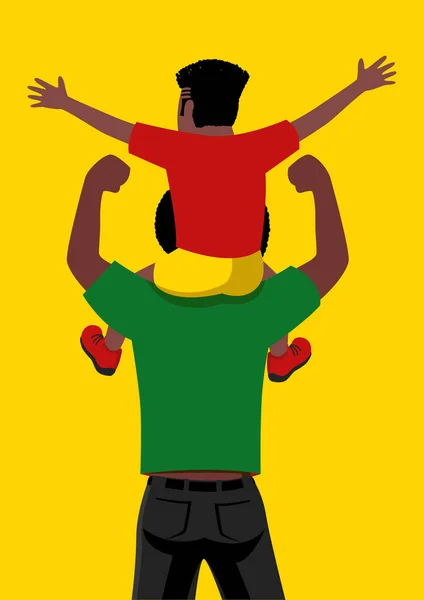 彼の父の肩の上に息子の鮮やかな色を持つシンプルなフラットベクトル 黒の家族と6月19日のテーマのために — ストックベクタ
