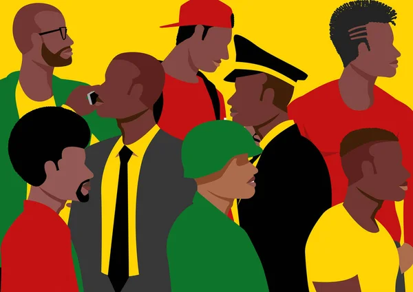 Cores Vibrantes Homens Negros Com Diversas Faces Ocupações Ilustração Vetorial —  Vetores de Stock