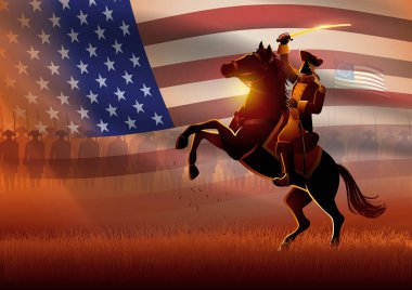 Amerikan devrimci savaşında ordusuna önderlik eden bir generalin vektör çizimi.