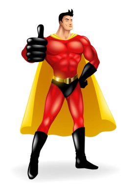 Superhero doing thumb up, vector illustration with gradient mesh