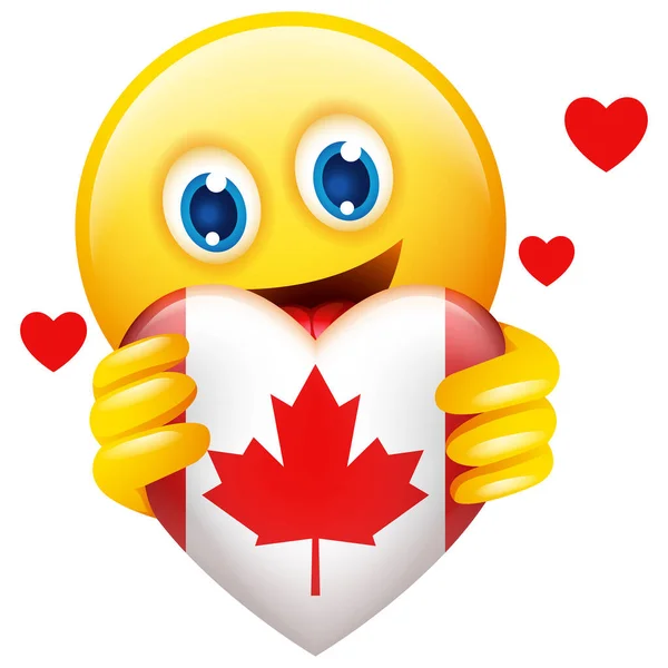 Vector Illustration Emoticon Holding Heart Symbol Canada Insignia Isolated White — Stok Vektör
