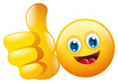 Emoticon başparmak kaldırıyor, vektör illüstrasyonu